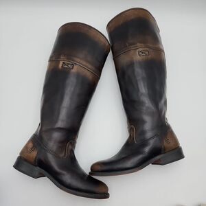 Vtg Frye Black/Brown Leather High Riding Boots  Pull on Size 6 Made in USA Women